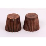 A pair of Victorian copper circular Dariole cup moulds, with reeded sides, Ro. 140, stamped 'JB' 3.