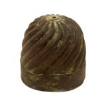 A Victorian copper ice cream bombe mould, spiral gadrooned top on plain base and central hole,