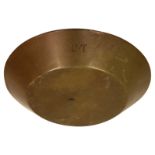 A Victorian copper circular pan shape pedestal jelly mould, plain with flared sides, engraved 'C T',