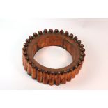 A Victorian circular copper border mould, plain centre with a border of thirty finger shaped flutes,