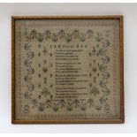 A needlework sampler worked by Elizabeth