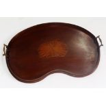 An Edwardian mahogany kidney shaped tray