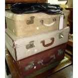 Three 20th century suitcases and a black bag, (4).