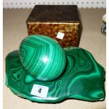 Minerals including; a large malachite egg, small examples and a large malachite dish, (qty)..