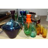 A quantity of mainly 20th century decorative coloured glass including vases, bowls,