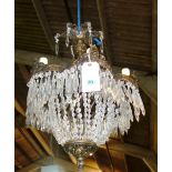 A 19th century metal and glass six light chandelier.