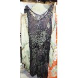 Clothing; a lady's green cotton Art Deco dress robe embellished with green,