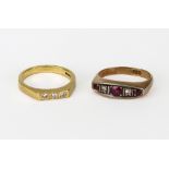 A modern 18ct gold and diamond three stone ring, Sheffield 1979; and an early 20th century, gold,