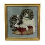A framed tapestry of a King Charles Spaniel by Alice Beale, dated 1988, 39 x 38cm,