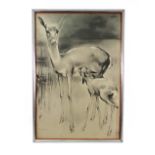 After Han van Meegeren, A deer and her fawn, reproduction print, 71 x 47cm,