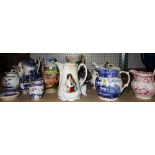 Ceramics including; 19th century transfer printed jugs, 18th century tea bowls,