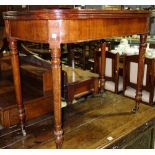 A George III and later mahogany tea table on turned supports, 91cm wide.