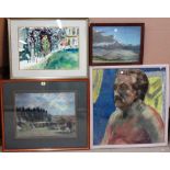 A group of four, including three pastels and a watercolour,