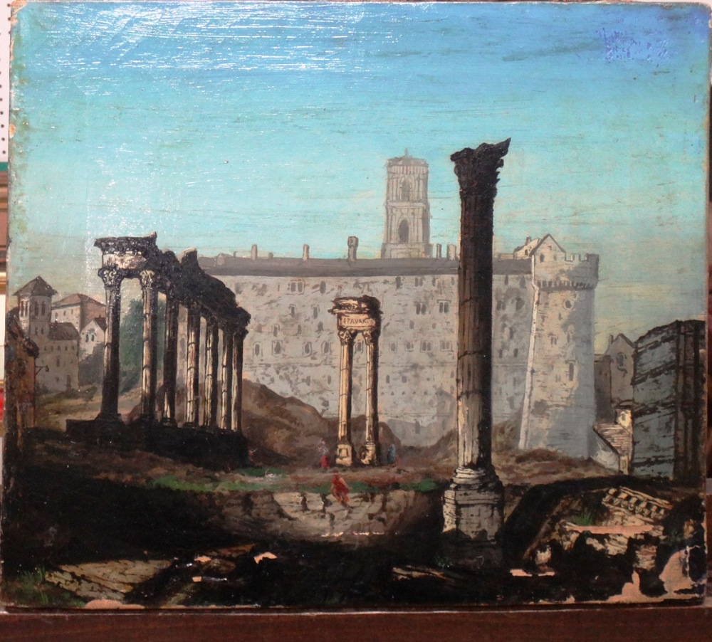 Italian School (20th century), The Forum, Rome, oil on canvas, unframed, 30cm x 34.5cm.