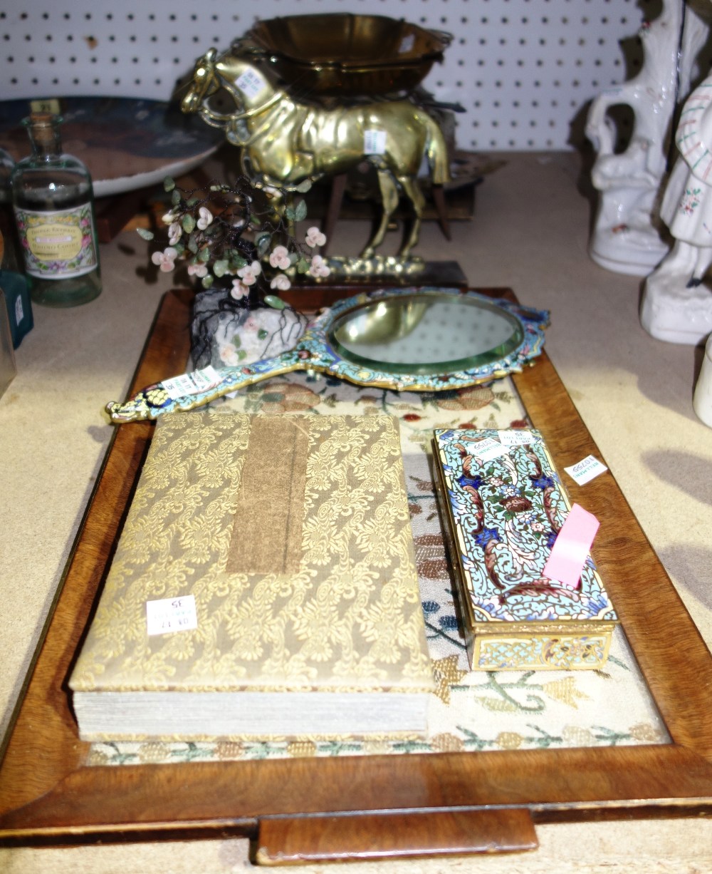 Collectables including; a cloisonné decorated hand mirror, a similar stamp box,