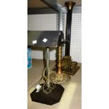Lamps including; a 19th century brass Corinthian column,