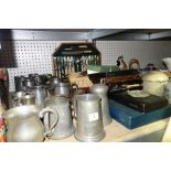 A quantity of silver plate, including cased and loose flatware, pewter tankards and sundry, (qty).
