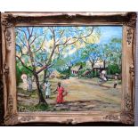 Bermudan School (20th century), 'A Sunday Stroll', oil on canvasboard, inscribed on reverse,