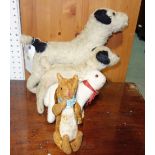 Toys; four 20th century stuffed toy animals, two dogs, squirrel and rabbit, (4).