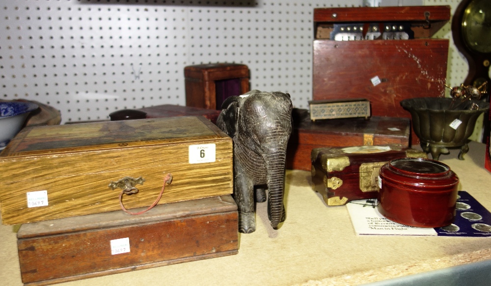 Collectables, including 19th century wooden boxes, cased early 20th century accordion,