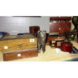 Collectables, including 19th century wooden boxes, cased early 20th century accordion,