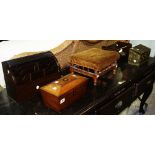 An Edwardian mahogany tambour top desk stand, 33cm wide, a mahogany book trough , 34cm wide,
