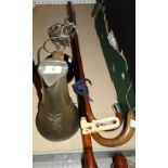 A quantity of collectables; including walking sticks, a Tudric pewter jug, a fishing reel,