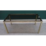A pair of 20th century rectangular lacquered brass coffee tables, on square supports,