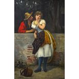 Italian school (Late 19th century), Courting lovers, oil on canvas, 103cm x 67cm.