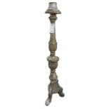 An Italian giltwood altar candlestick (converted), 19th century, of fluted foliate carved form,