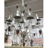 A brass and glass five branch chandelier, late 20th century,