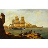 Joseph Cartwright (1789-1829), A Frigate leaving Grand Harbour, Malta with a view of Valetta,