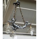 A white metal figural ceiling light, early 20th century,