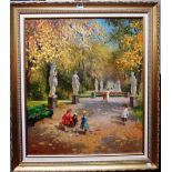 Russian School (20th century), The Park, oil on canvas, signed, inscribed on reverse, 69cm x 59cm.