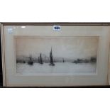 William Lionel Wyllie (1851-1931), Silvertown, etching, signed in pencil, 16cm x 37.5cm.