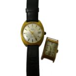 A gold rectangular cased Rolex wristwatch, the signed rectangular movement detailed Rolex 15 Rubies,