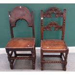 A Charles II and later carved double arch back chair, probably Yorkshire,