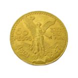 A Mexican gold fifty pesos, 1947.