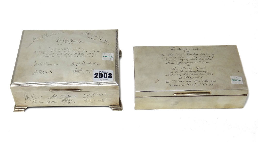 A silver rectangular hinge lidded cigar box,