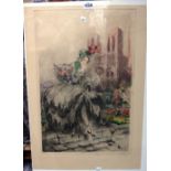 Louis Icart (1888-1950), Musette, colour etching, signed, unframed, 52.5cm x 34.5cm.