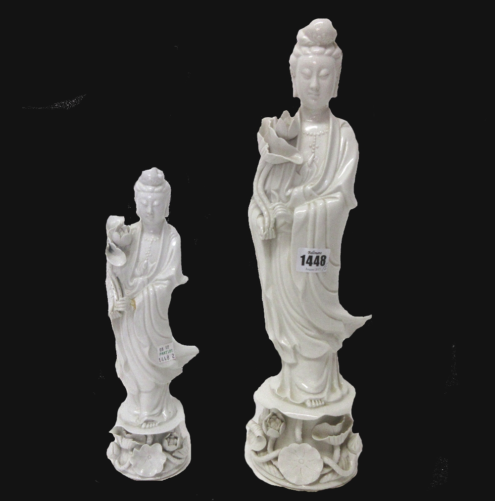 Two Chinese blanc-de-Chine figures of Guanyin, late 19th/20th century,