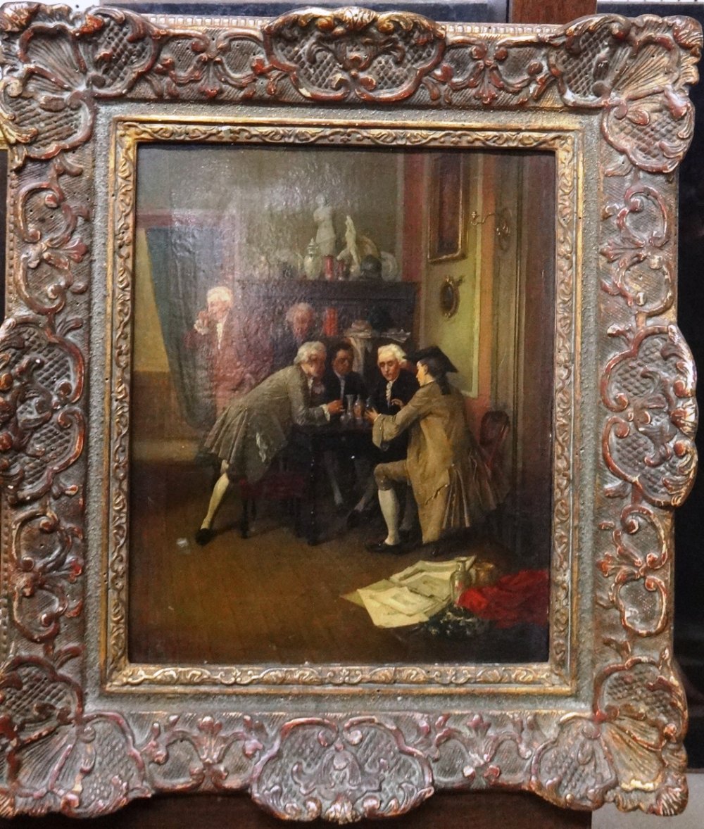 Wilhelm Trautshold (1815-1876), The Connoisseurs, oil on canvas, signed and dated 1875, 24cm x 19.