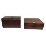 A Victorian brass inlaid mahogany writing slope with fitted interior, 30cm wide x 11cm high,