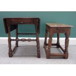 A 17th century style oak joint stool on turned supports, ,