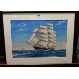 William McDowell (1888-1950), A clipper in full sail, watercolour, signed, 29cm x 43cm.