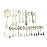 Silver flatware, comprising; a serving slice, London 1925, two fiddle pattern table forks,