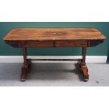 A William IV rosewood library/centre table with pair of frieze drawers on trestle supports,