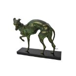 After Pierre-Jules Mêne, a green patinated bronze model of a greyhound, late 19th century,