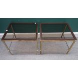 A pair of 20th century rectangular lacquered brass occasional tables, on turned and reeded supports,