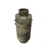 A Chinese soapstone urn and cover, of ribbed cylindrical form on narrow cylindrical base,